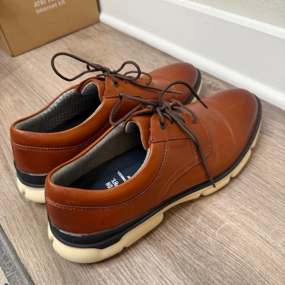 Johnston Murphy XC4 Tanner Plain Toe Derby Shoes Mens 10 Brown Leather